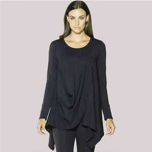 Stella Carakasi Women's Lagenlook Gathered Hem‎ Organic Black Jersey Top- Size S